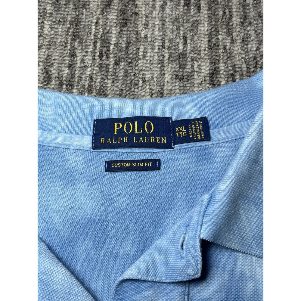 Polo Ralph Lauren Custom Slim Fit Men's 2XL Blue/White Tie-Dye Tropical Polo - Picture 3 of 7